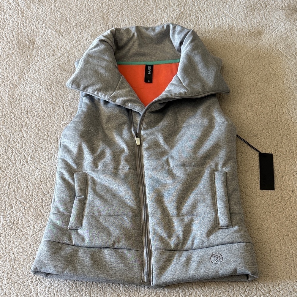 Savvi Stylish Women's Gray Vest with Orange Interior New Small